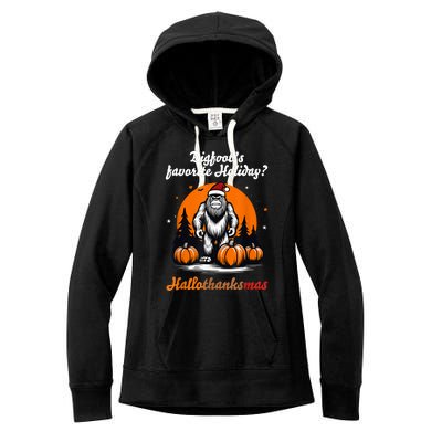 Bigfoots Hallothanksmas Holiday Pumpkin Field Christmas Hat Women's Fleece Hoodie