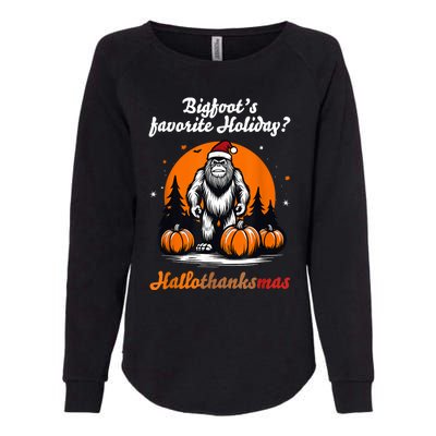 Bigfoots Hallothanksmas Holiday Pumpkin Field Christmas Hat Womens California Wash Sweatshirt