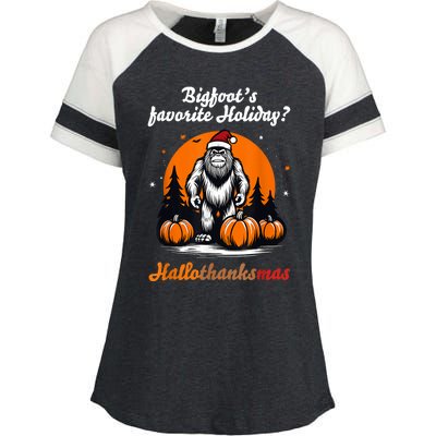 Bigfoots Hallothanksmas Holiday Pumpkin Field Christmas Hat Enza Ladies Jersey Colorblock Tee