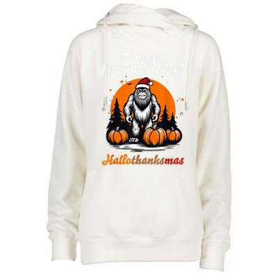 Bigfoots Hallothanksmas Holiday Pumpkin Field Christmas Hat Womens Funnel Neck Pullover Hood