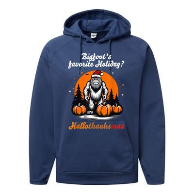 Bigfoots Hallothanksmas Holiday Pumpkin Field Christmas Hat Performance Fleece Hoodie