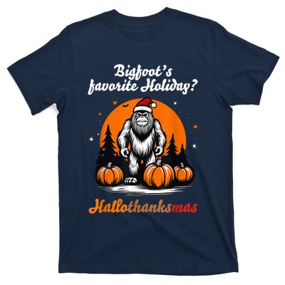 Bigfoots Hallothanksmas Holiday Pumpkin Field Christmas Hat T-Shirt