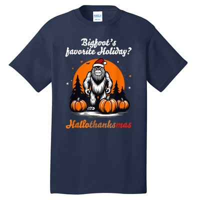 Bigfoots Hallothanksmas Holiday Pumpkin Field Christmas Hat Tall T-Shirt