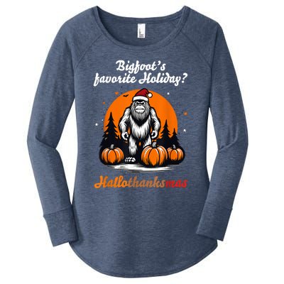 Bigfoots Hallothanksmas Holiday Pumpkin Field Christmas Hat Women's Perfect Tri Tunic Long Sleeve Shirt