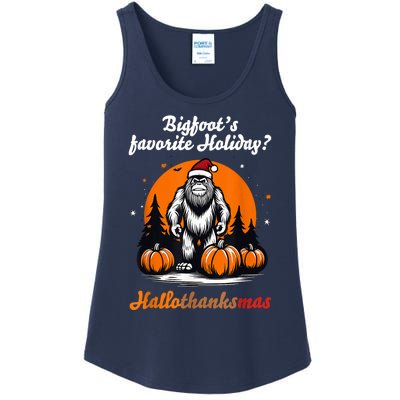 Bigfoots Hallothanksmas Holiday Pumpkin Field Christmas Hat Ladies Essential Tank