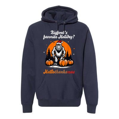 Bigfoots Hallothanksmas Holiday Pumpkin Field Christmas Hat Premium Hoodie