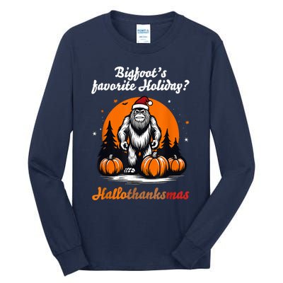 Bigfoots Hallothanksmas Holiday Pumpkin Field Christmas Hat Tall Long Sleeve T-Shirt