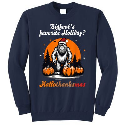 Bigfoots Hallothanksmas Holiday Pumpkin Field Christmas Hat Tall Sweatshirt