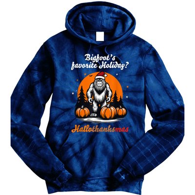 Bigfoots Hallothanksmas Holiday Pumpkin Field Christmas Hat Tie Dye Hoodie