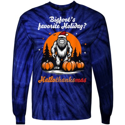 Bigfoots Hallothanksmas Holiday Pumpkin Field Christmas Hat Tie-Dye Long Sleeve Shirt