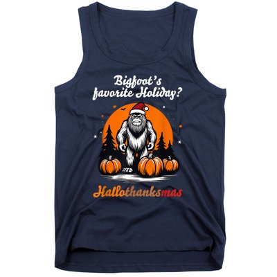 Bigfoots Hallothanksmas Holiday Pumpkin Field Christmas Hat Tank Top