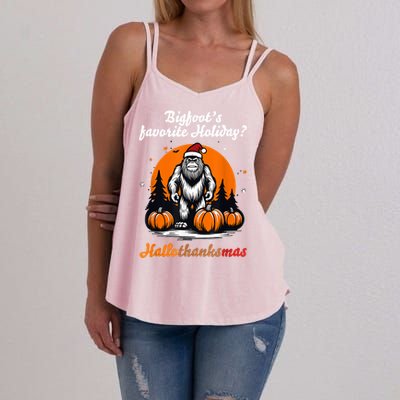 Bigfoots Hallothanksmas Holiday Pumpkin Field Christmas Hat Women's Strappy Tank