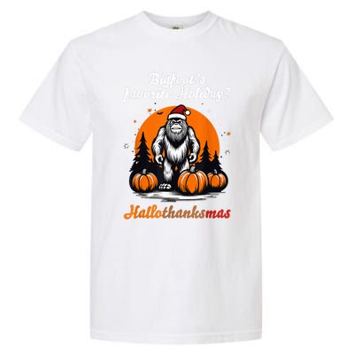 Bigfoots Hallothanksmas Holiday Pumpkin Field Christmas Hat Garment-Dyed Heavyweight T-Shirt