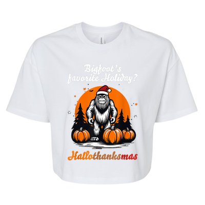 Bigfoots Hallothanksmas Holiday Pumpkin Field Christmas Hat Bella+Canvas Jersey Crop Tee