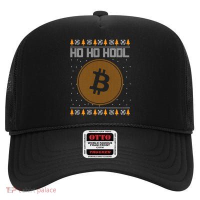 Bitcoin Ho Ho Hodl Crypto Ugly Christmas High Crown Mesh Back Trucker Hat