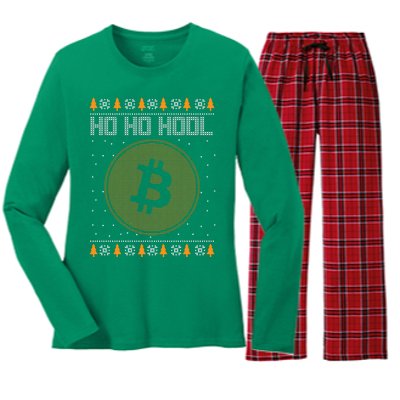 Bitcoin Ho Ho Hodl Crypto Ugly Christmas Women's Long Sleeve Flannel Pajama Set 