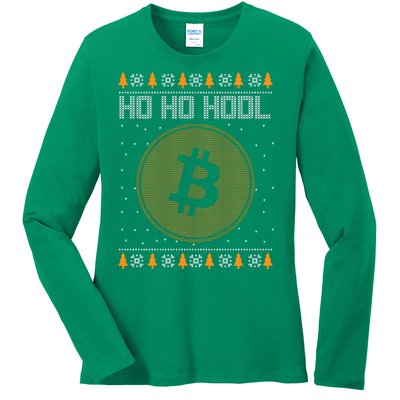 Bitcoin Ho Ho Hodl Crypto Ugly Christmas Ladies Long Sleeve Shirt