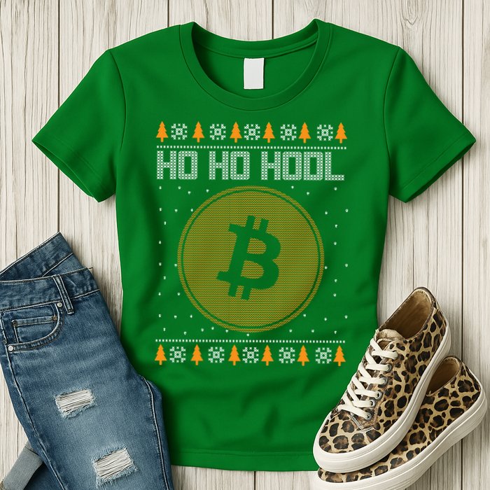 Bitcoin Ho Ho Hodl Crypto Ugly Christmas Womens T-Shirt