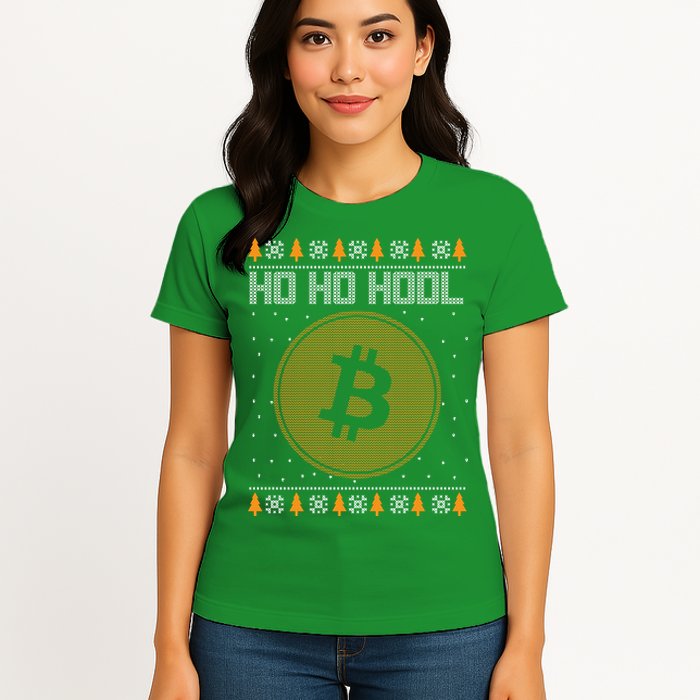 Bitcoin Ho Ho Hodl Crypto Ugly Christmas Womens T-Shirt