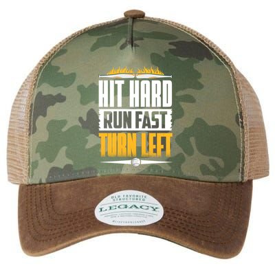 Baseball Hit Hard Run Fast Turn Left Funny Pitcher Gift Legacy Tie Dye Trucker Hat