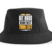Baseball Hit Hard Run Fast Turn Left Funny Pitcher Gift Sustainable Bucket Hat