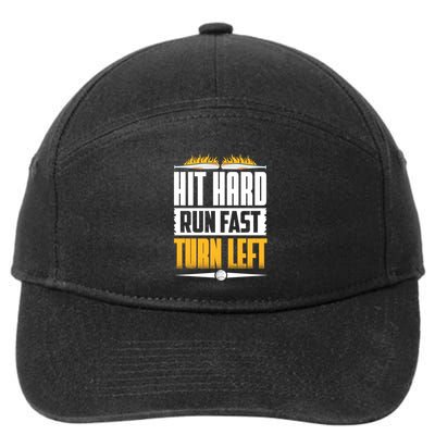 Baseball Hit Hard Run Fast Turn Left Funny Pitcher Gift 7-Panel Snapback Hat