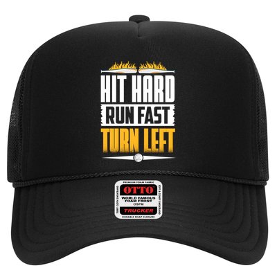 Baseball Hit Hard Run Fast Turn Left Funny Pitcher Gift Trucker Hat