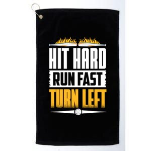 Baseball Hit Hard Run Fast Turn Left Funny Pitcher Gift Platinum Collection Golf Towel