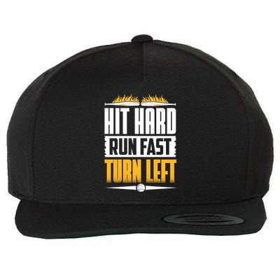 Baseball Hit Hard Run Fast Turn Left Funny Pitcher Gift Wool Snapback Cap