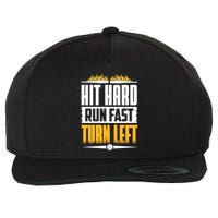 Baseball Hit Hard Run Fast Turn Left Funny Pitcher Gift Wool Snapback Cap