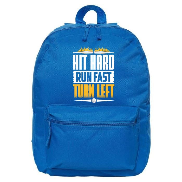 Baseball Hit Hard Run Fast Turn Left Funny Pitcher Gift 16 in Basic Backpack
