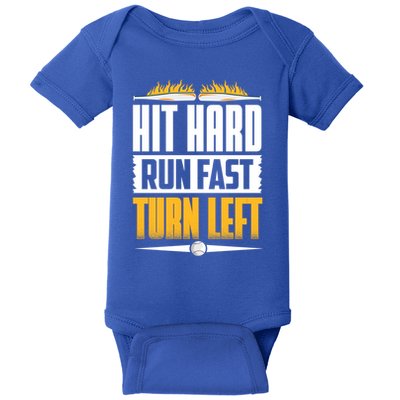 Baseball Hit Hard Run Fast Turn Left Funny Pitcher Gift Baby Bodysuit