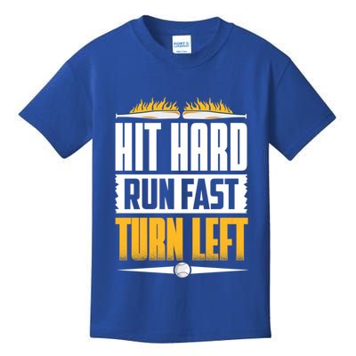 Baseball Hit Hard Run Fast Turn Left Funny Pitcher Gift Kids T-Shirt