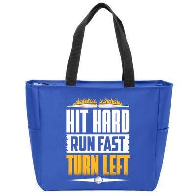 Baseball Hit Hard Run Fast Turn Left Funny Pitcher Gift Zip Tote Bag