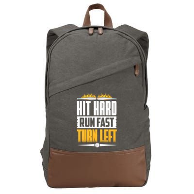 Baseball Hit Hard Run Fast Turn Left Funny Pitcher Gift Cotton Canvas Backpack