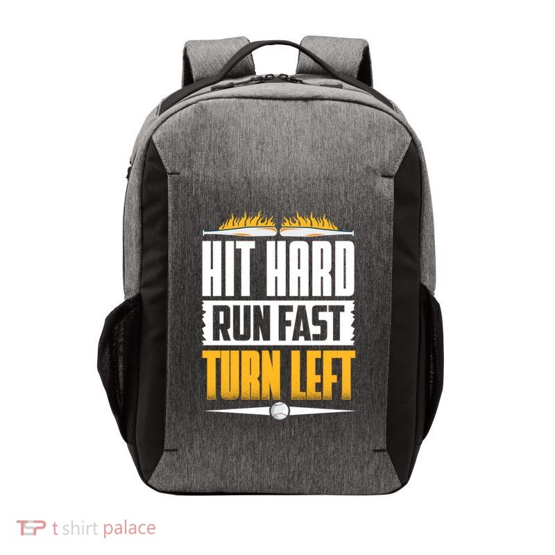 Baseball Hit Hard Run Fast Turn Left Funny Pitcher Gift Vector Backpack