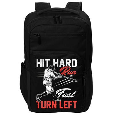 Baseball Hit Hard Run Fast Turn Left Funny Sport Vintage Gift Impact Tech Backpack