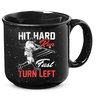 Baseball Hit Hard Run Fast Turn Left Funny Sport Vintage Gift 15oz Campfire Ceramic Mug