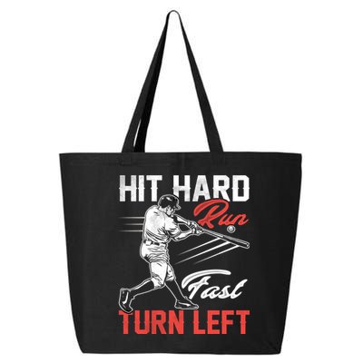 Baseball Hit Hard Run Fast Turn Left Funny Sport Vintage Gift 25L Jumbo Tote