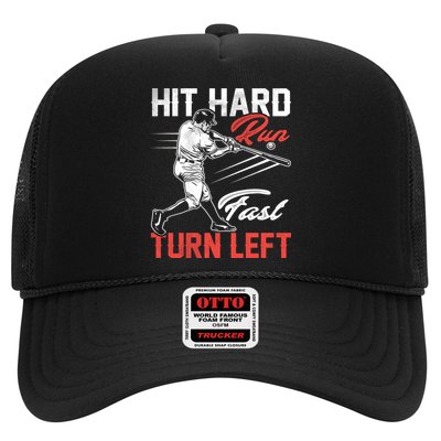 Baseball Hit Hard Run Fast Turn Left Funny Sport Vintage Gift Hat