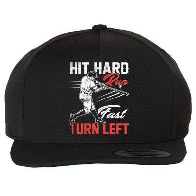 Baseball Hit Hard Run Fast Turn Left Funny Sport Vintage Gift Wool Snapback Cap