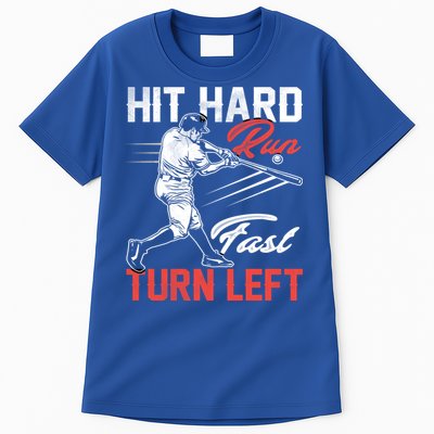Baseball Hit Hard Run Fast Turn Left Funny Sport Vintage Gift Tall T-Shirt