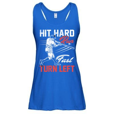 Baseball Hit Hard Run Fast Turn Left Funny Sport Vintage Gift Ladies Essential Flowy Tank