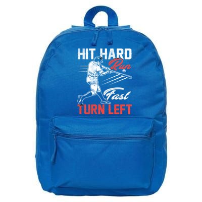Baseball Hit Hard Run Fast Turn Left Funny Sport Vintage Gift 16 in Basic Backpack