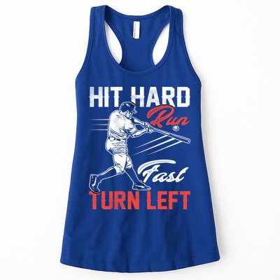 Baseball Hit Hard Run Fast Turn Left Funny Sport Vintage Gift Womens Tank Top