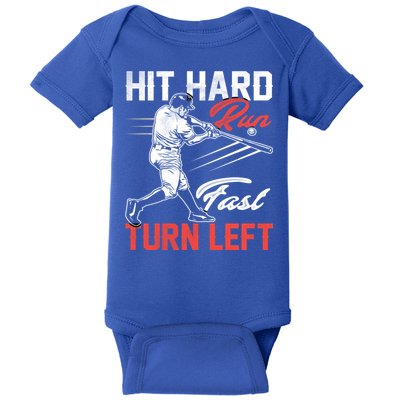 Baseball Hit Hard Run Fast Turn Left Funny Sport Vintage Gift Baby Bodysuit