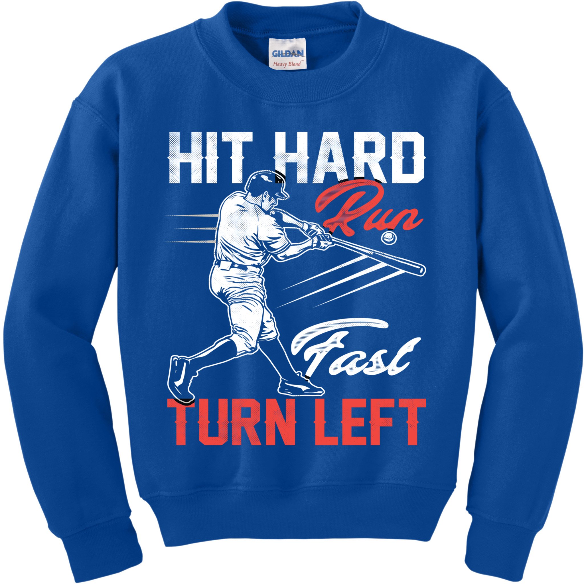Baseball Hit Hard Run Fast Turn Left Funny Sport Vintage Gift Kids Sweatshirt