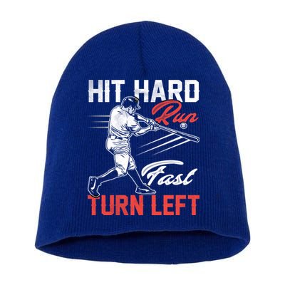 Baseball Hit Hard Run Fast Turn Left Funny Sport Vintage Gift Short Acrylic Beanie