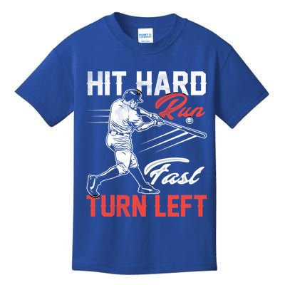 Baseball Hit Hard Run Fast Turn Left Funny Sport Vintage Gift Kids T-Shirt