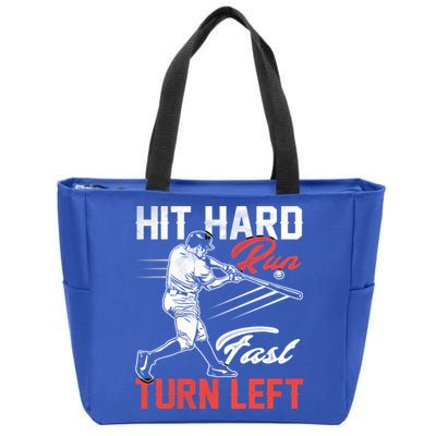 Baseball Hit Hard Run Fast Turn Left Funny Sport Vintage Gift Zip Tote Bag